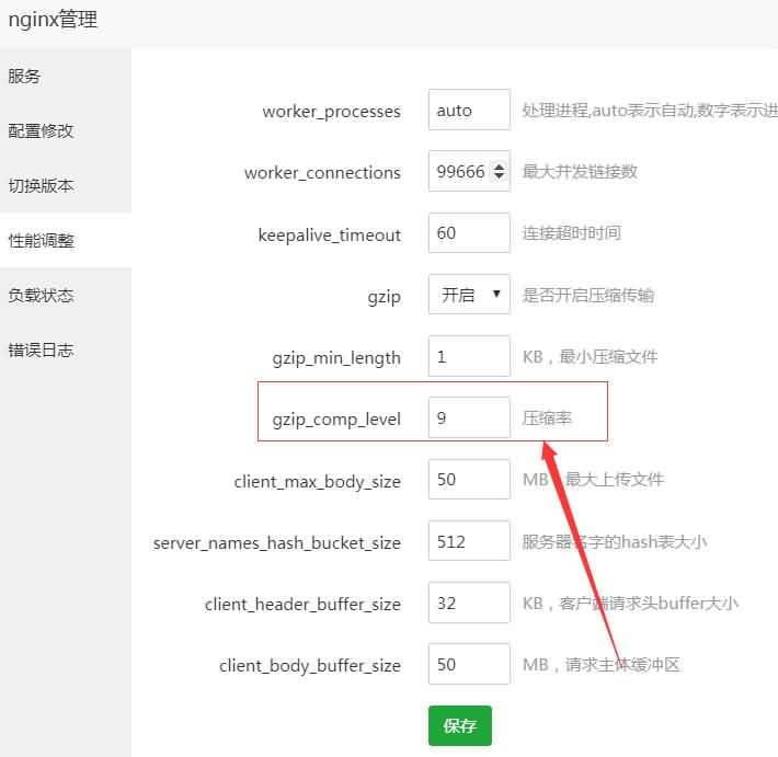 宝塔面板nginx_GZIP压缩9级(比较消耗CPU）